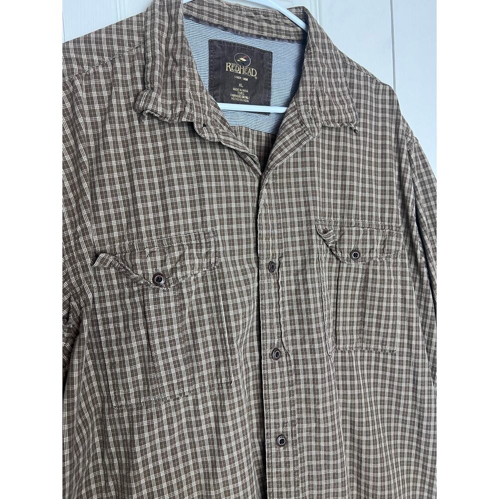 Red Head Men's Short Sleeve Brown Plaid 100% Cotton Button Down Shirt Size XL - Picture 2 of 7